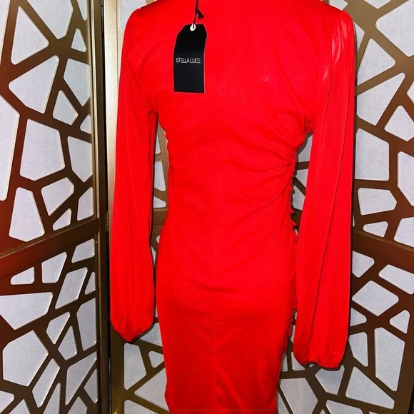 Elegant Red Ruched Dress - Picture 2 of 2